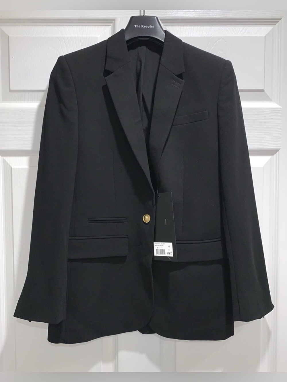 The Kooples $578 NWT Black Marta Crepe Single-Button Blazer, Size XS